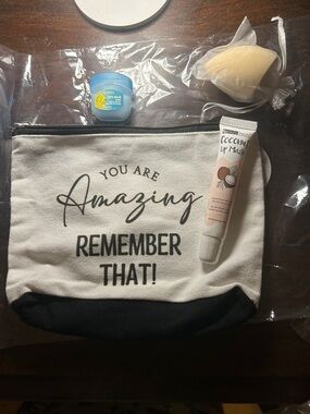 Canvas Cosmetic Pouch with Lip Care Trio - White & Black